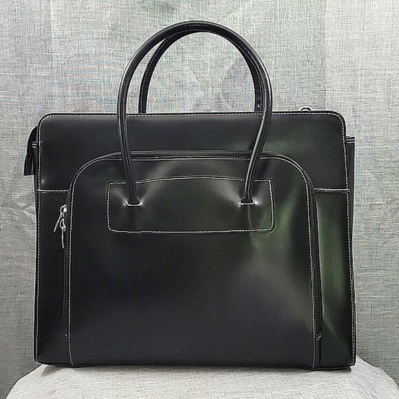 Mcklein Handbags - Mcklein Lake Forest Ladies Leather Laptop BriefCase W/ Removable Sleeve - Black 